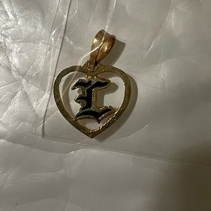 14K Yello no Gold Floating Heart Initial "L", Hawaiian Heirloom Charm
